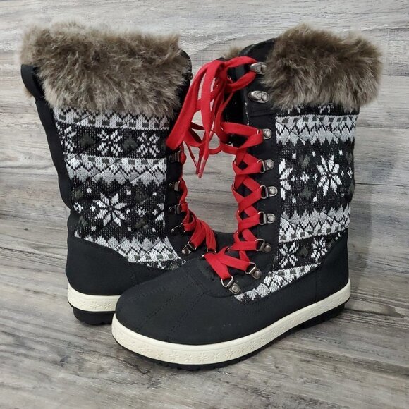 ❤️420 JustFab Black And White Fair Isle Manasa Boot New - Picture 10 of 12